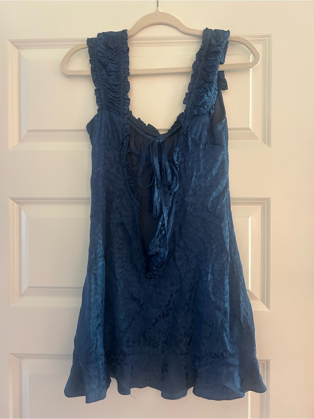 The Reset Blue Satin Ruffle-Trim Slip Dress - Picture 2 of 4